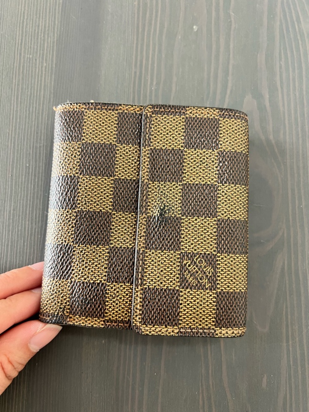 Louis Vuitton Damier Ebene Elise Trifold Wallet Brown Canvas Snap Vintage Auth - Picture 12 of 12